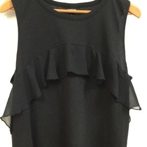 WHOWHATWEAR sz Large Tank Top Ruffled Front Sleeveless Black